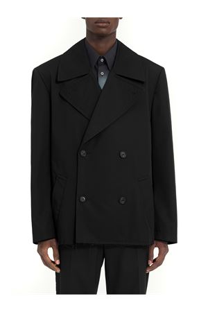 Giacca nera a doppio petto in gabardina di cotone MM6 MAISON MARGIELA | SH0AM0072M35734900